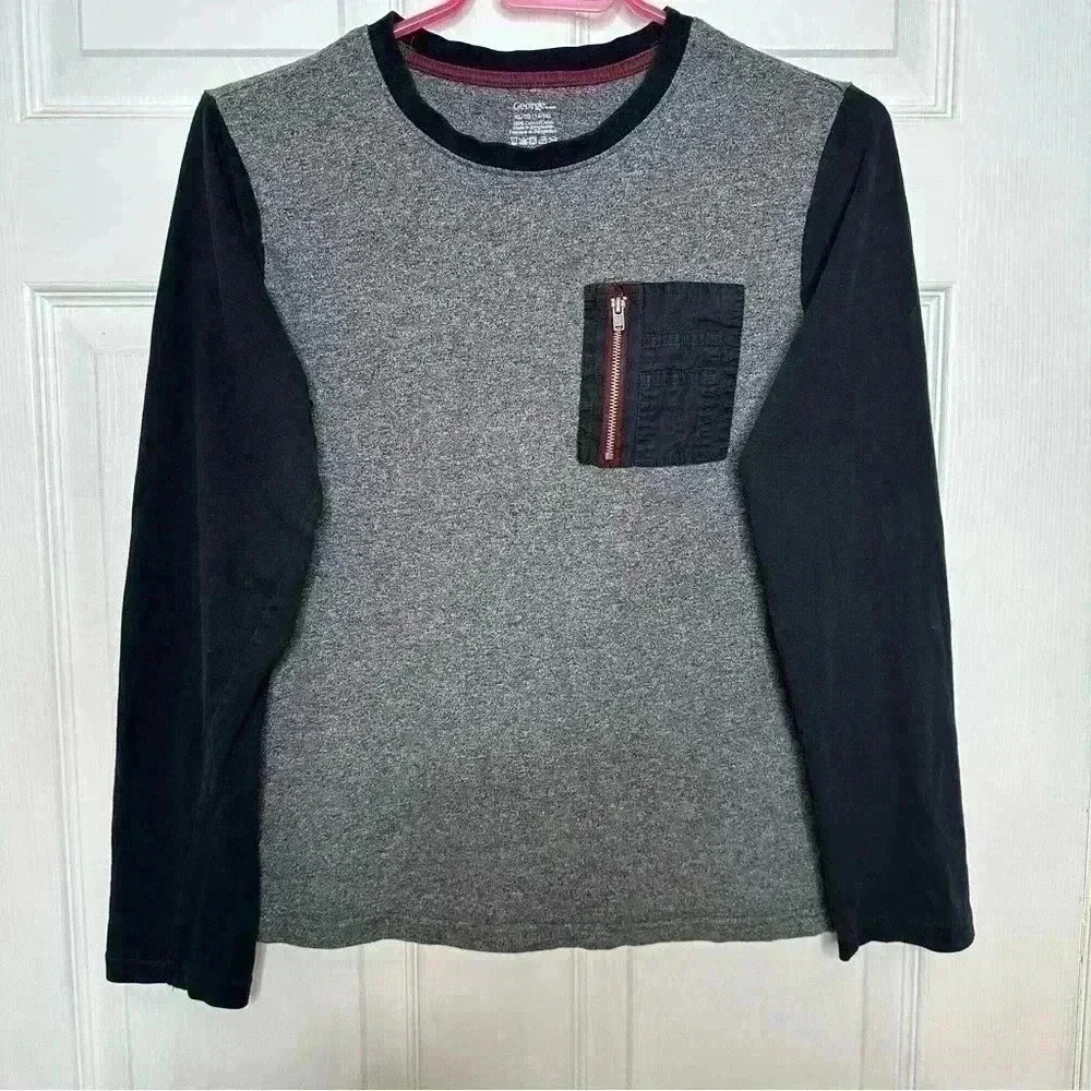 George Long Sleeved Shirt Zippered Front Pocket Grey & Black Size Extra Large